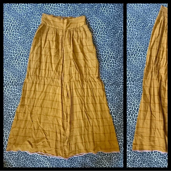 Free People Eva Embroidered Pants Set Deep Gold NWT Size Small